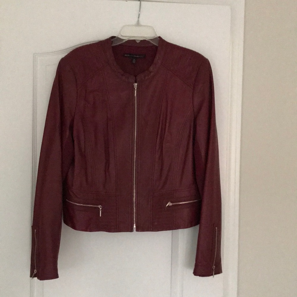 White House black market burgundy leather jacket comfortable;stylish